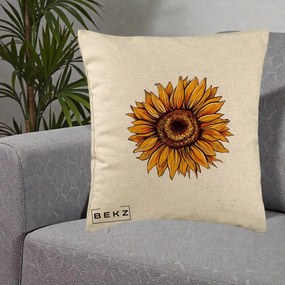 Perna Decorativa Floarea Soarelui Vibranta, 40x40 cm, Bej, Husa Detasabila, Perna Inclusa, BEKZ®