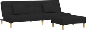 vidaXL Canapea extensibilă cu taburet, 2 locuri, negru, textil