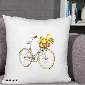 Perna Decorativa Bicicleta cu Cos de Lamai Mediteranean, 40x40 cm, Alb Pufos, Husa Detasabila, Perna Inclusa, BEKZ®