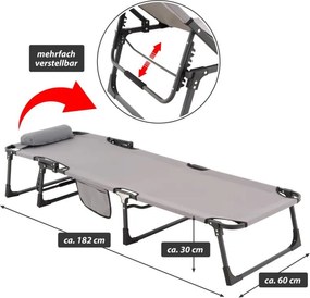 Șezlong pliabil, gri, poliester, 182 x 60 x 30 cm