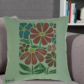Perna Decorativa Flori Grafice Colorate Retro, 40x40 cm, Verde, Husa Detasabila, Perna Inclusa, BEKZ®