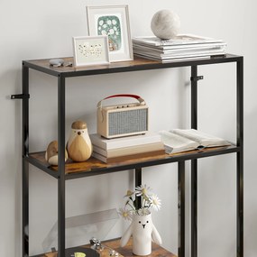 HOMCOM Bibliotecă cu 4 Rafturi, Stil Industrial, Lemn și Metal, 77x30x116cm, Maro | Aosom Romania