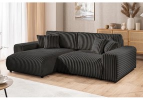 Colțar gri închis extensibil, cu spațiu de depozitare, cu tapițerie din catifea reiată (cu colț pe partea stângă) Sarina – Ropez