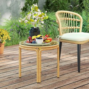 Outsunny Măsuță de Grădină din Ratan și Sticlă Stil Boho Ø50x44 cm Galben | Aosom Romania