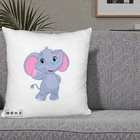 Perna Decorativa Pui de Elefant Kawaii, 40x40 cm, Alb Pufos, Husa Detasabila, Perna Inclusa, BEKZ®