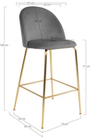 Scaune de bar gri 2 buc. din catifea 108 cm Lausanne – House Nordic