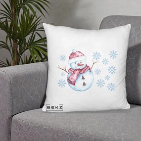 Perna Decorativa Om de Zapada Rosu cu Fulgi, 40x40 cm, Alb Pufos, Husa Detasabila, Perna Inclusa, BEKZ®
