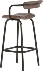 Scaun înalt de bar din metal si piele naturala, stil vintage, "Rotor"