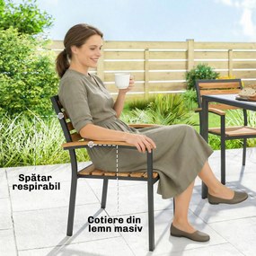 Outsunny Set de 2 Scaune Empilabile de Exterior din Lemn cu Finisaj Natural | Aosom Romania