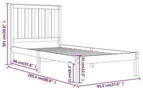 Cadru de pat, negru, 90x200 cm, lemn masiv de pin Negru, 90 x 200 cm