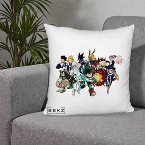 Perna Personalizata My Hero Academia Clasa 1-A Complet, 40x40 cm, Alb Pufos, Husa Detasabila, Perna Inclusa, BEKZ®