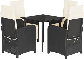 vidaXL Set mobilier de grădină cu perne, 5 piese, negru, poliratan