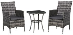 Set de mobilier de balcon Outsunny pentru 2 persoane, Set de scaune din ratan, Set de mobilier de grădină Polyrattan, Gri închis | Aosom Romania