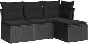 vidaXL Set mobilier de grădină cu perne, 4 piese, negru, poliratan