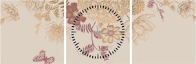Tablou - Vintage, flori și fluturi (cu ceas) (90x30 cm)