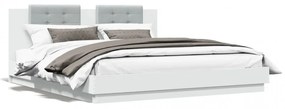 Cadru de pat cu tăblie și lumini LED, alb, 200x200 cm