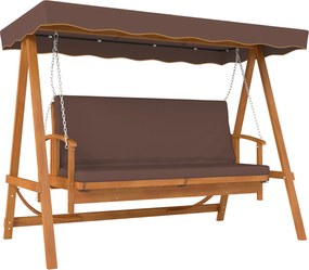 Outsunny Balansoar Hollywood cu copertină, balansoar de grădină din lemn masiv, bancă-leagăn cu funcție de șezlong, pentru 3 persoane, Maro | Aosom Romania