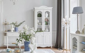 Bibliotecă lemn masiv alb 2 Uși Elizabeth, 98 × 43 × 223 cm