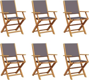 vidaXL Scaune de grădină pliabile 6 buc., textil antracit/lemn masiv