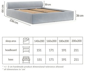 Pat matrimonial maro deschis tapițat cu spațiu de depozitare cu somieră 160x200 cm Solvo – Maison de Rêve