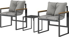 Outsunny Set bistro pentru 2 persoane, set bistro de grădină 3 piese cu cadru metalic și perne groase | Aosom Romania