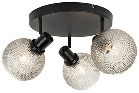 Spotlight de design negru cu sticlă fumurie 3 lumini rotund - Chico