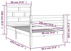 Cadru de pat Single 3FT, negru, 90x190 cm, lemn masiv Negru, 90 x 190 cm