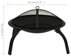 Vatra de foc 2-in-1 cu gratar si vatrai, 56x56x49 cm, otel Negru