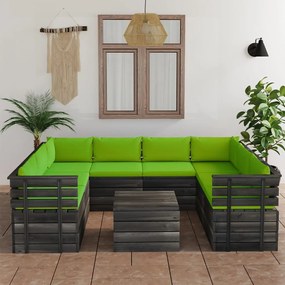 Set mobilier gradina din paleti, 9 piese, cu perne, lemn masiv pin verde aprins, 9
