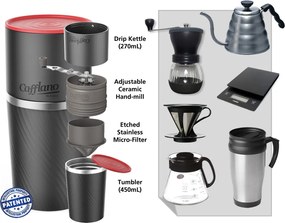 Aparat de cafea de voiaj Cafflano Classic (negru) + râșniță
