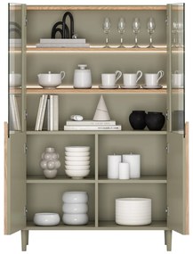 Vitrină Amilio 100 cm pentru living - eucalipt / stejar baltic dune / mânere stejar natural