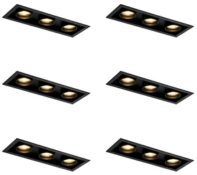 Set de 6 spoturi încastrate moderne negre reglabile cu 3 lumini - Roof