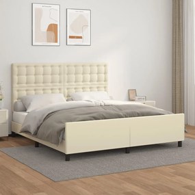 3125587 vidaXL Cadru de pat cu tăblie, crem, 180x200 cm, piele ecologică