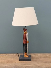 Lampa de masa, din rasina, cu abajur din bumbac, Vintage Skier