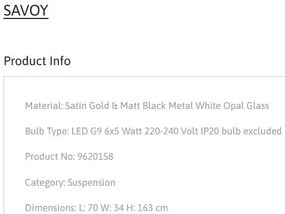 Lustra moderna cu 6 pendule SAVOY