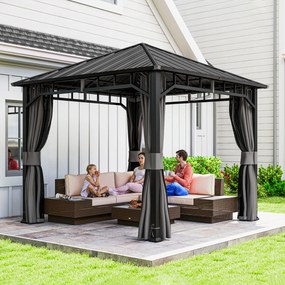 Outsunny Pavilion 3 x 3 m impermeabil stabil rezistent la iarnă pavilion de grădină cu părți laterale, plase, cârlige, acoperiș rigid Gri închis | Aosom Romania