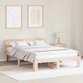 vidaXL Cadru de pat cu headboard Maro 140 x 200 cm Lemn masiv de pin