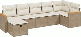vidaXL Set canapele de grădină, 7 piese, cu perne, bej, poliratan