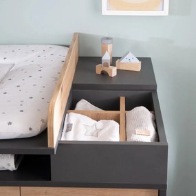 Comodă de copii gri antracit/în culoare naturală joasă cu aspect de lemn de stejar cu masă de schimbat 118x103 cm Lenn – Roba
