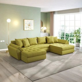 Colțar extensibil dumonde cu ladă de depozitare si sezut confortabil din spuma high-density, Loana U Enjoy Green 355x185 cm