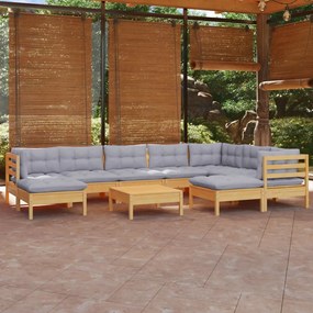 3096712 vidaXL Set mobilier grădină cu perne, 10 piese, gri, lemn masiv pin
