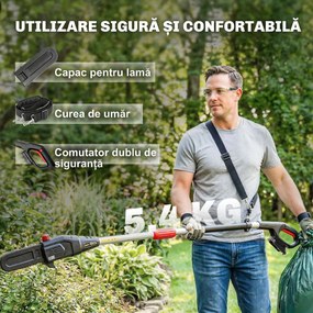 Outsunny Drujbă Telescopică pe Baterie, Drujbă Fără Fir 1,94m/2,56m cu Lubrifiere Automată, Viteză Lanț 6m/s, Pentru Tăierea Arborilor și Crengilor, Fără Baterie | Aosom Romania