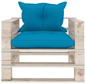 Canapea gradina din paleti, cu perne albastre, lemn de pin