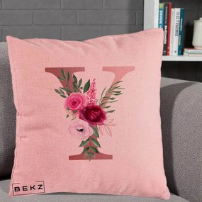 Cadou Personalizat - Perna Personalizata Monograma Rose Gold Litera Y, 40x40 cm, Roz, Husa Detasabila, Perna Inclusa, BEKZ®