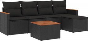 vidaXL Set mobilier de grădină cu perne, 6 piese, negru, poliratan
