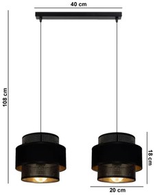 Lustră pe cablu NESS 2xE27/60W/230V neagră