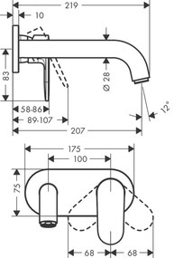 Baterie lavoar Hansgrohe Vernis Shape cu pipa 205 mm, montaj incastrat, crom - 71578000