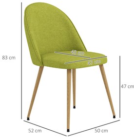 HOMCOM Set de 2 Scaune de Comedor Scaune de Bucătărie Căptușite cu Material din Lino cu Picioare din Oțel Suport 120 kg 50x52x83 cm Verde | Aosom Romania