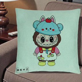 Perna Personalizata Labubu x Urs Albastru Colorat, 40x40 cm, Verde Menta, Husa Detasabila, Perna Inclusa, BEKZ®