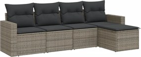 vidaXL Set canapea de grădină cu perne, 5 piese, gri, poliratan